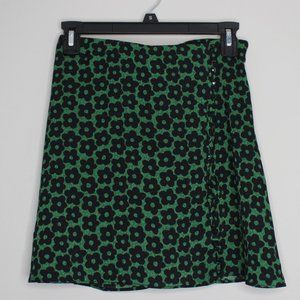 Urban Outfitters Chiffon Button Mini Skirt Y2K Floral Print Green Black Size S